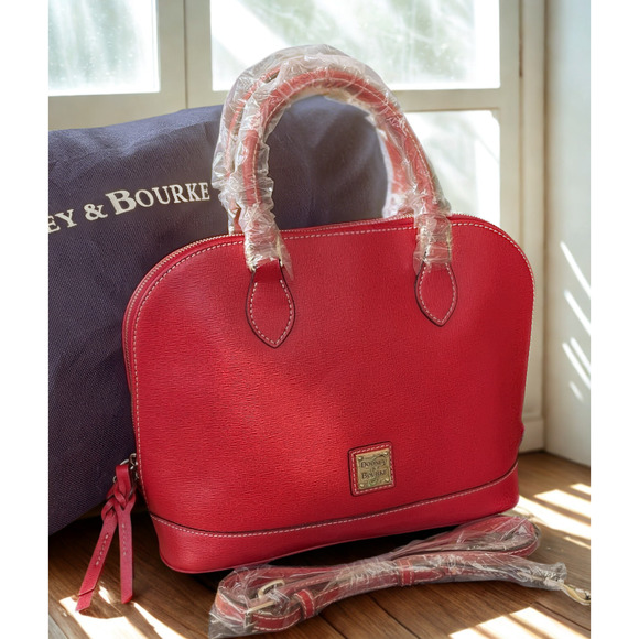 Dooney & Bourke Zip Zip Satchel R343 Red NWT Dustbag Certs Serial# M0660770 VTG - Picture 1 of 9